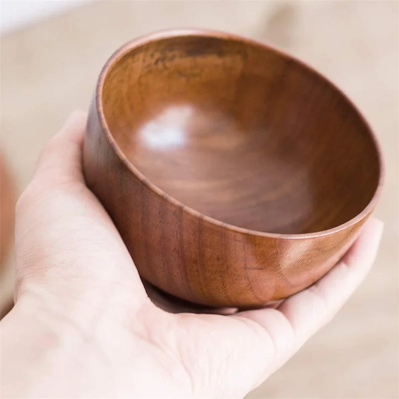 Cuenco de madera de estilo japonés, Bol de madera para sopa, arroz, ensalada, contenedor de alimentos, cuenco grande y pequeño para niños, vajilla, utensilios de madera - imagen 3