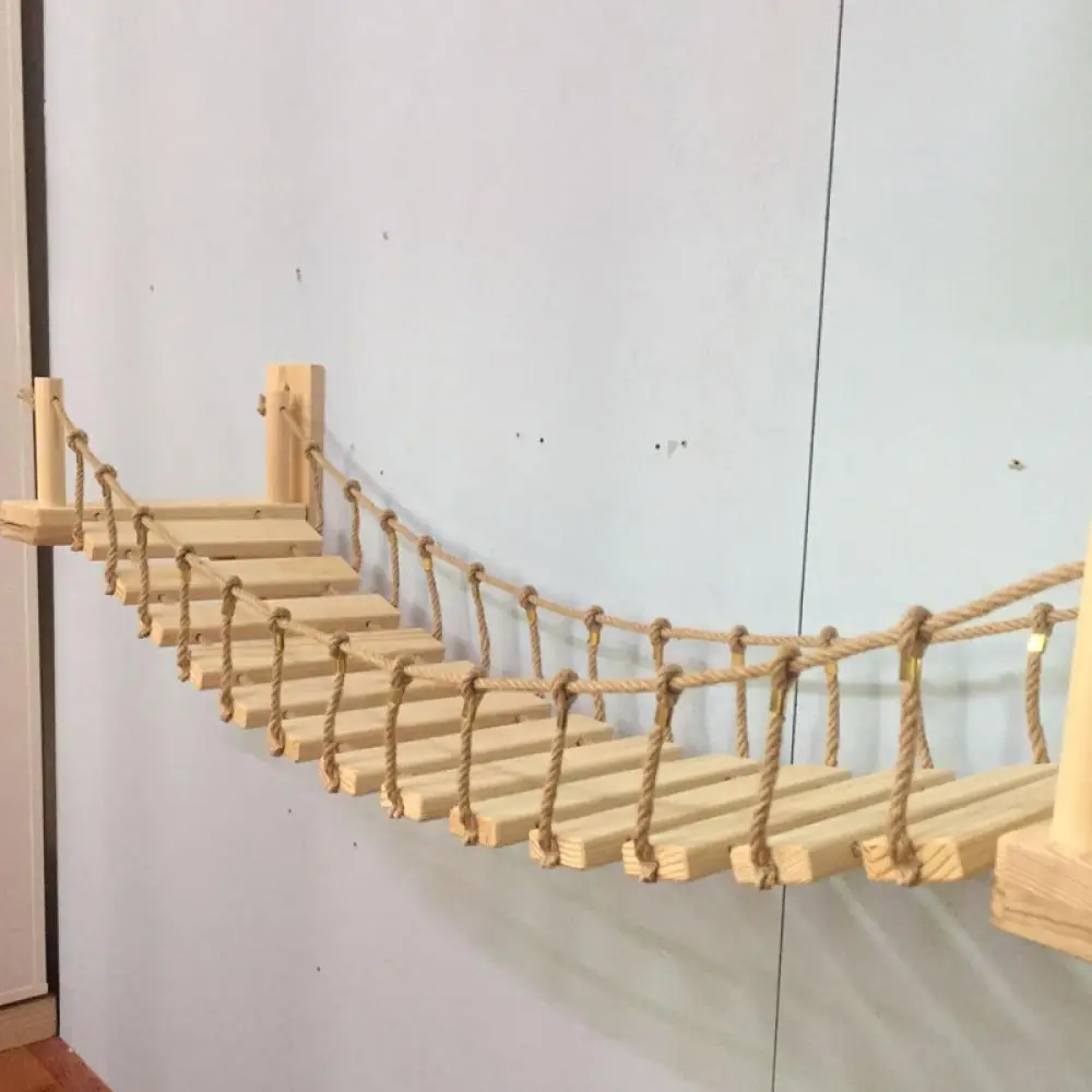 Puente para gatos montado en la pared Construcción de madera maciza con red de cuerda duradera Pasarela y percha para gatos y gatitos de interior - imagen 4
