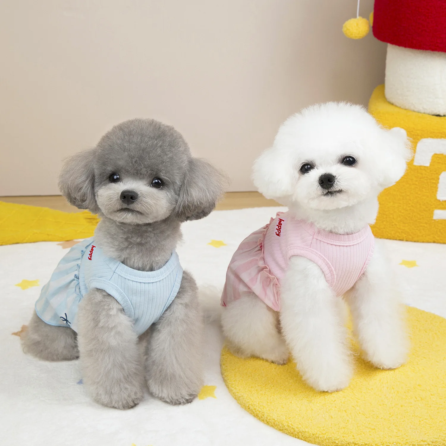 Vestido con lazo a cuadros para mascotas, ropa para mascotas de primavera y verano, ropa para gatos, chaleco de retazos para perros pequeños, vestidos para perros pequeños, ropa para cachorros - imagen 2