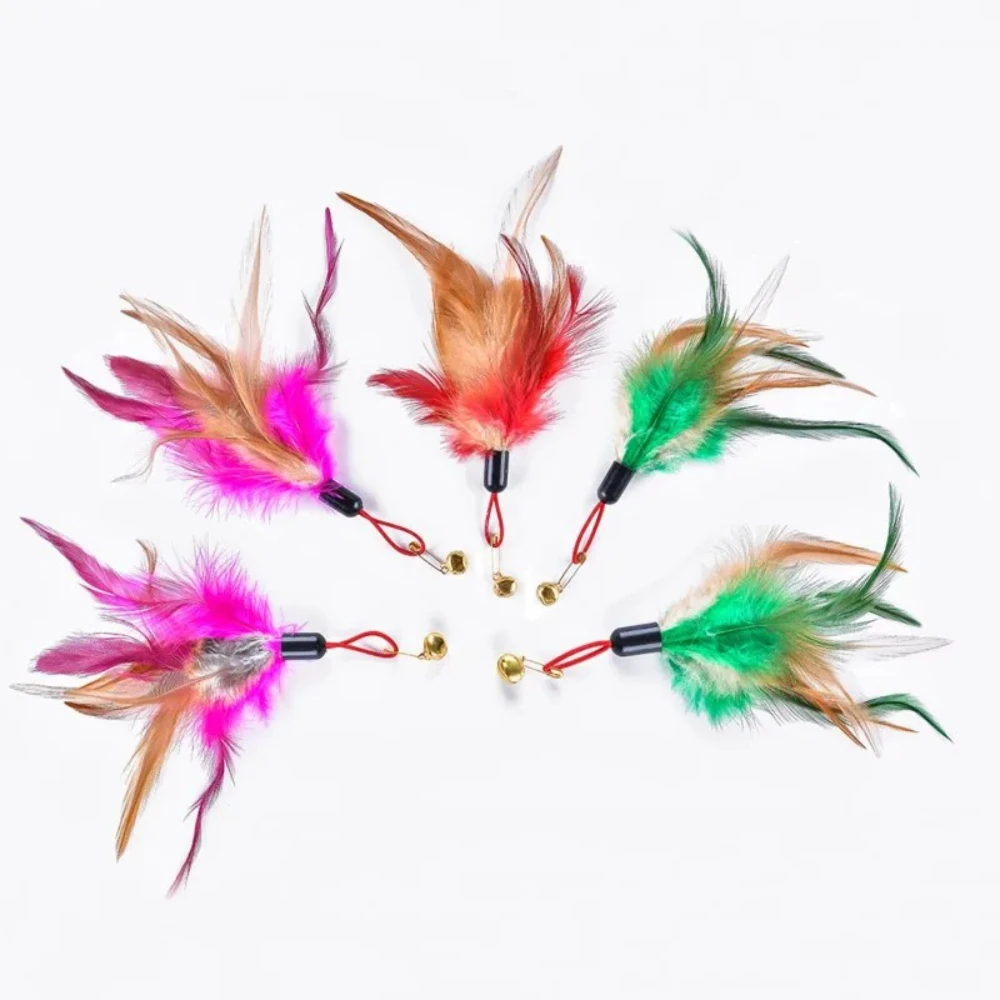 Recambios de varita para gatos, repuesto de plumas de pollo con campana, juguete interactivo para gatitos, 3 uds./5 uds. - imagen 3