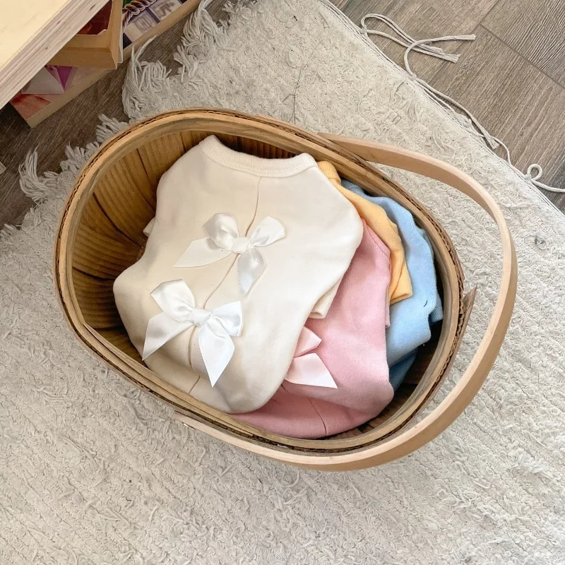 Pet Clothes Bow Hoodie Tie Patchwork Sweater Dog Princess Shirt Embroidered Flower Pet Pink Bowknot Princess Clothes Puppy Pet - imagen 3