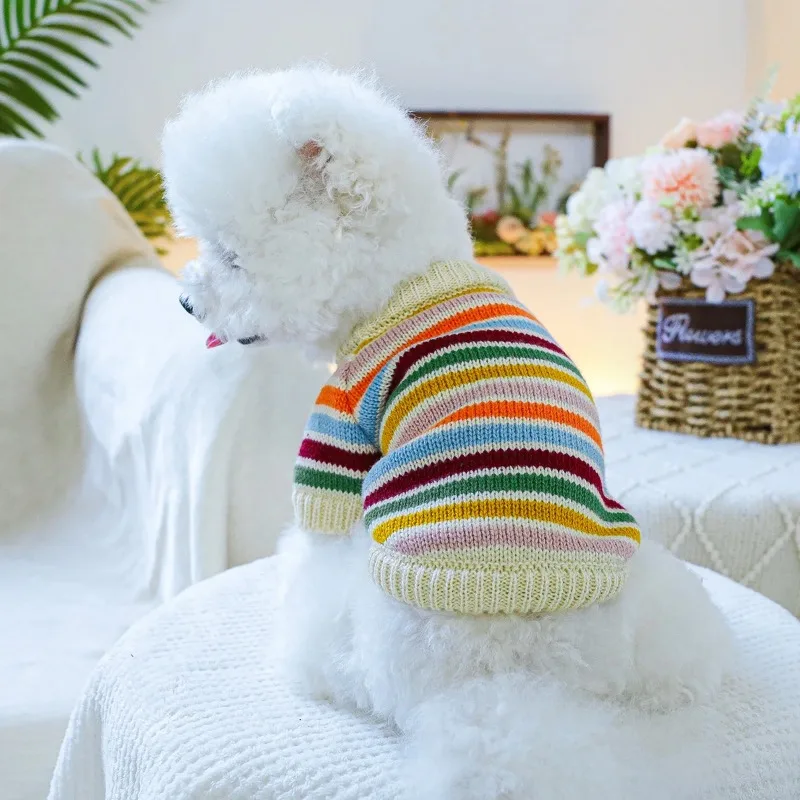 1PC Pet Dog Clothes Cat Winter Warm Pullover Rainbow Mood Puppy Sweater Suitable For Small Dog and Medium-sized Pet Coat - imagen 4