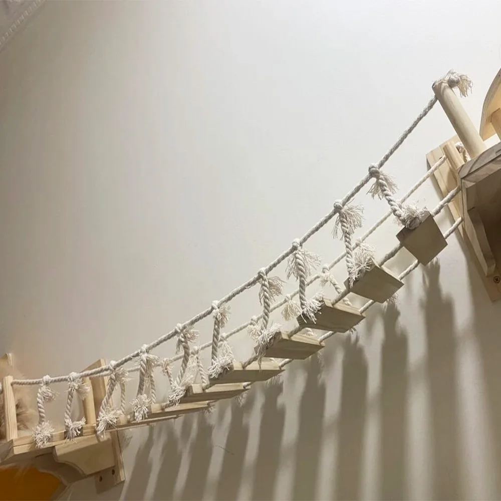 Puente cuerda para gato en pared de madera natural con percha escalar - imagen 5