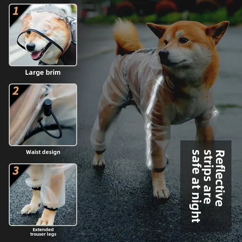 Pet mejorado de cuatro patas impermeable todo incluido Teddy perro pequeño mediano y grande Poncho reflectante transparente impermeable para perros