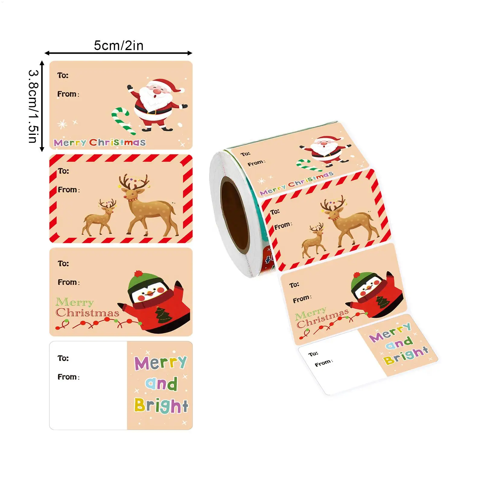 Rollo de pegatinas navideñas, 500 piezas surtidas, pegatinas navideñas portátiles, decoraciones, etiquetas para envolver regalos, surtido para sobres