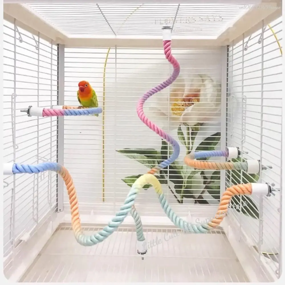 Poste para loros de algodón de colores con cabeza de tornillo, Clip colgante resistente, cuerda tejida de pie para loros, juguete giratorio cómodo para morder pájaros, escalada - imagen 2