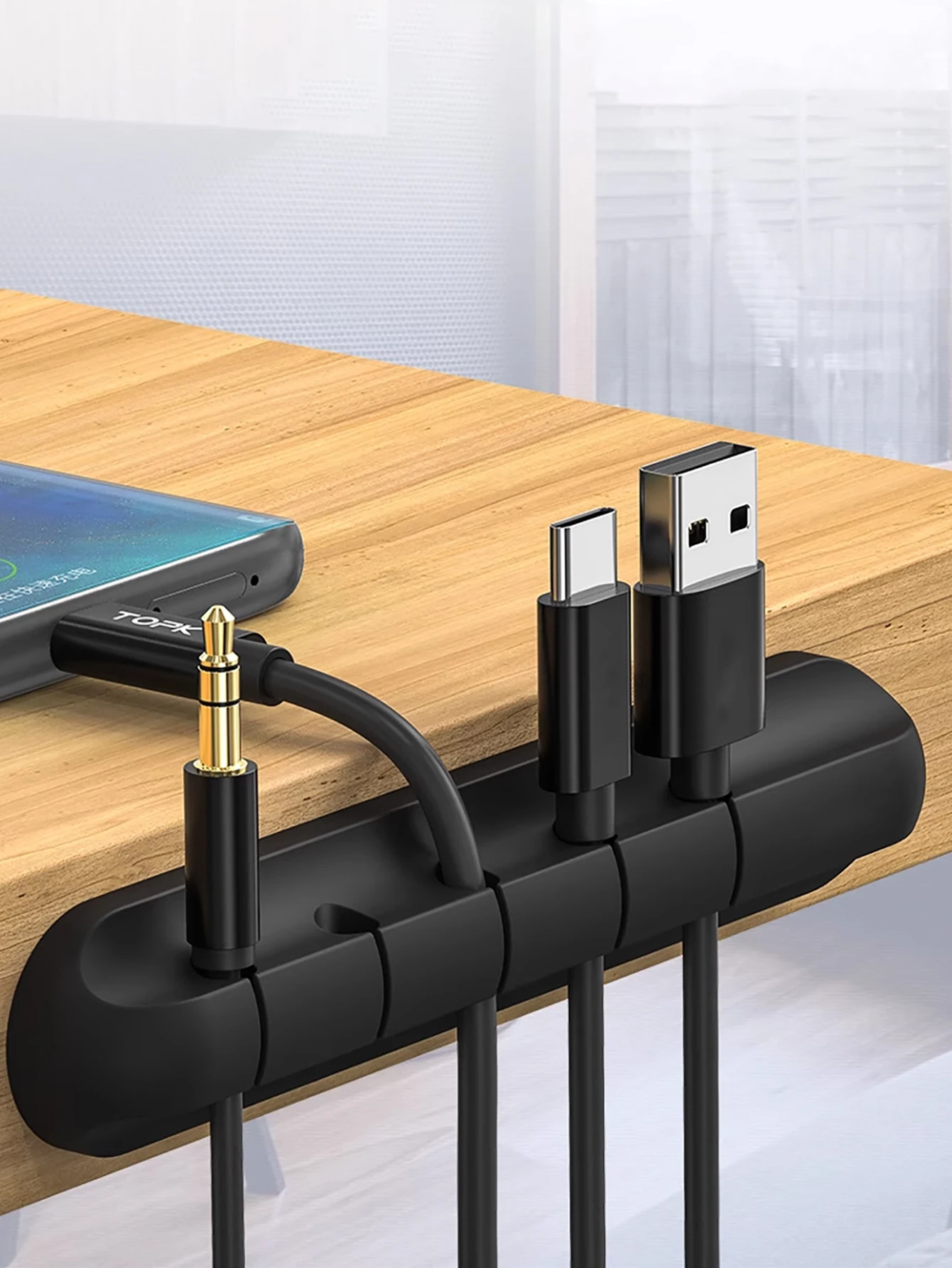 Clips organizadores de cables autoadhesivos de silicona para escritorio, 1 soporte para cables para cargador de teléfono/ratón/gestión de cables de auriculares