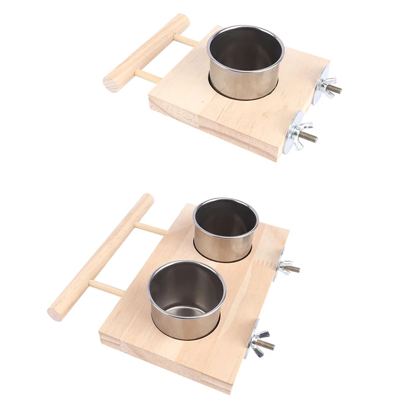Cuenco de acero inoxidable para pájaros, plato de alimentación, tazas, soporte de percha de madera, jaula para loros, alimentador para pájaros de compañía, cacatúas, Lovebird Conures, 1 ud. - imagen 4