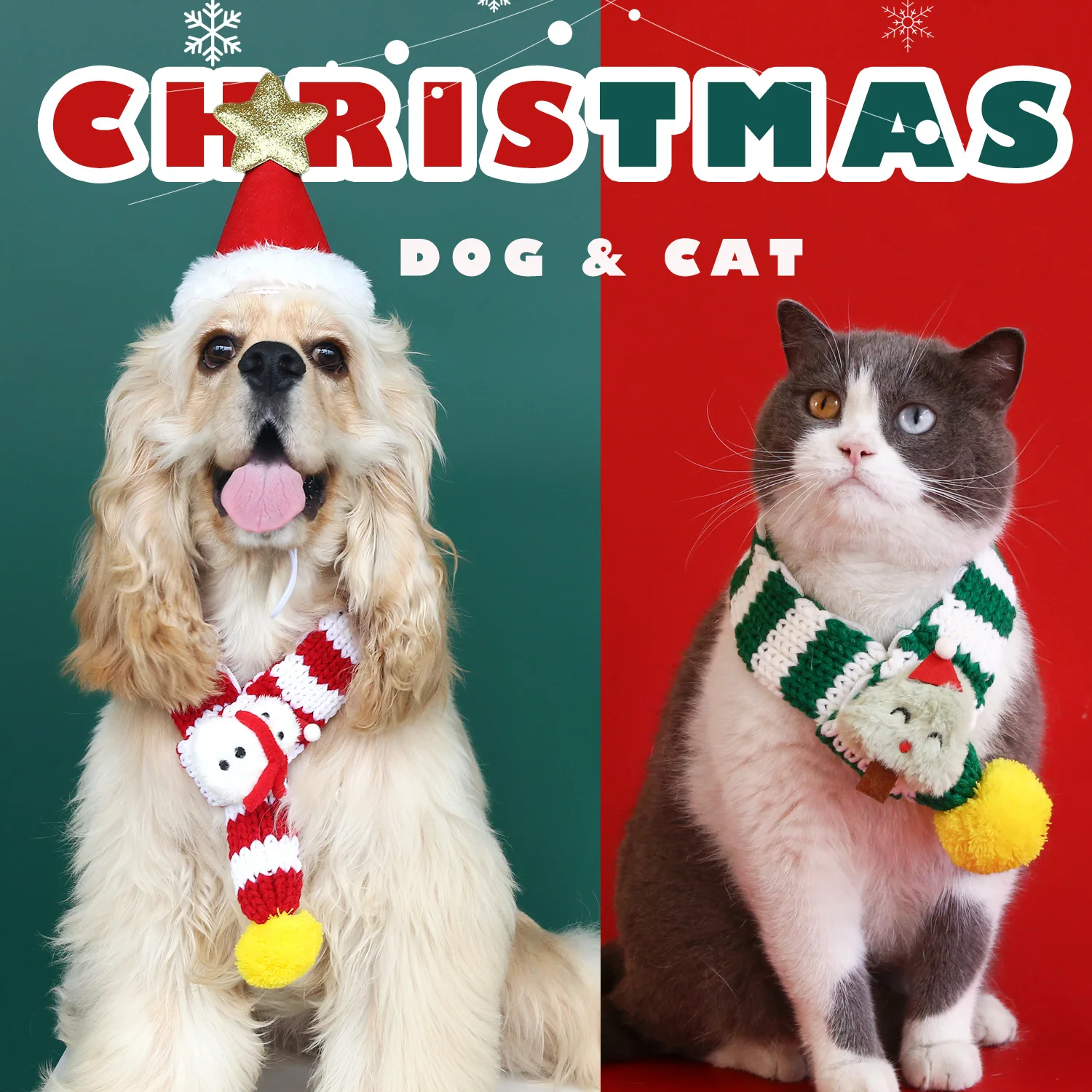 Bufanda navideña de hilo para mascotas, bola a rayas, árbol de Navidad, muñeco de nieve, Reno, sombrero de dibujos animados, accesorios, bufanda para perro, accesorios para cachorros - imagen 4