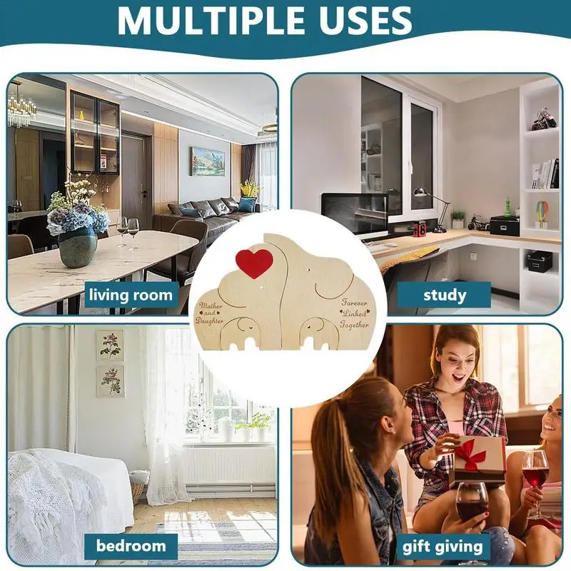 Escultura de adorno de mesa de elefante de madera, estatuilla artesanal de elefante familiar, modelo de tallado de escritorio para amantes de las mascotas, hogar - imagen 5