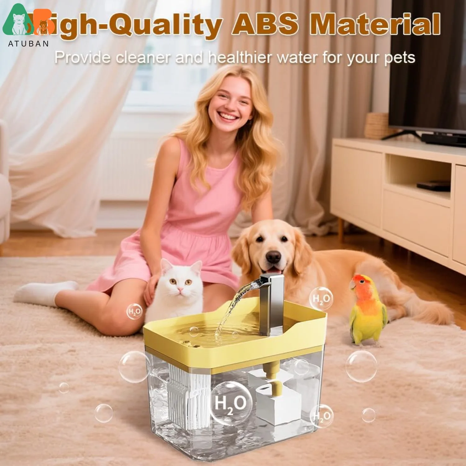 ATUBAN Baño automático para pájaros con periquitos con bomba, fuente de ducha para pájaros, bañera interior con agua corriente, grifo para bañera para loros