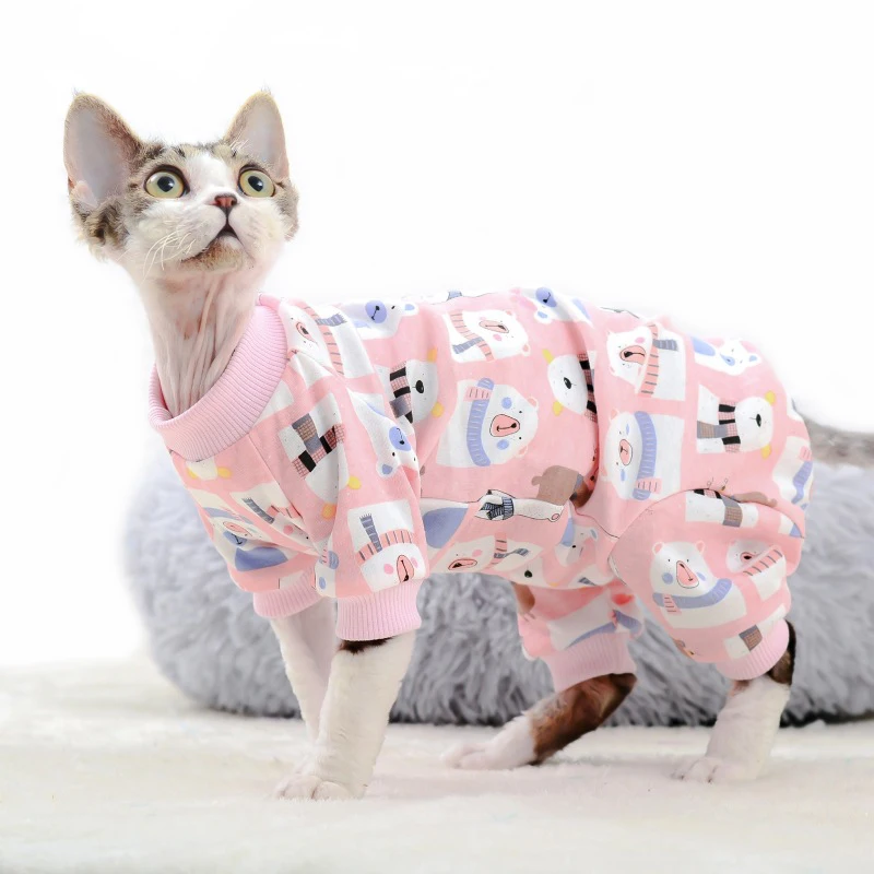 Ropa de primavera para gato, sudaderas con capucha con estampado de dibujos animados, pijama de gato Cooton, esfinge, mono, monos de gato, disfraz de gatito, perros pequeños