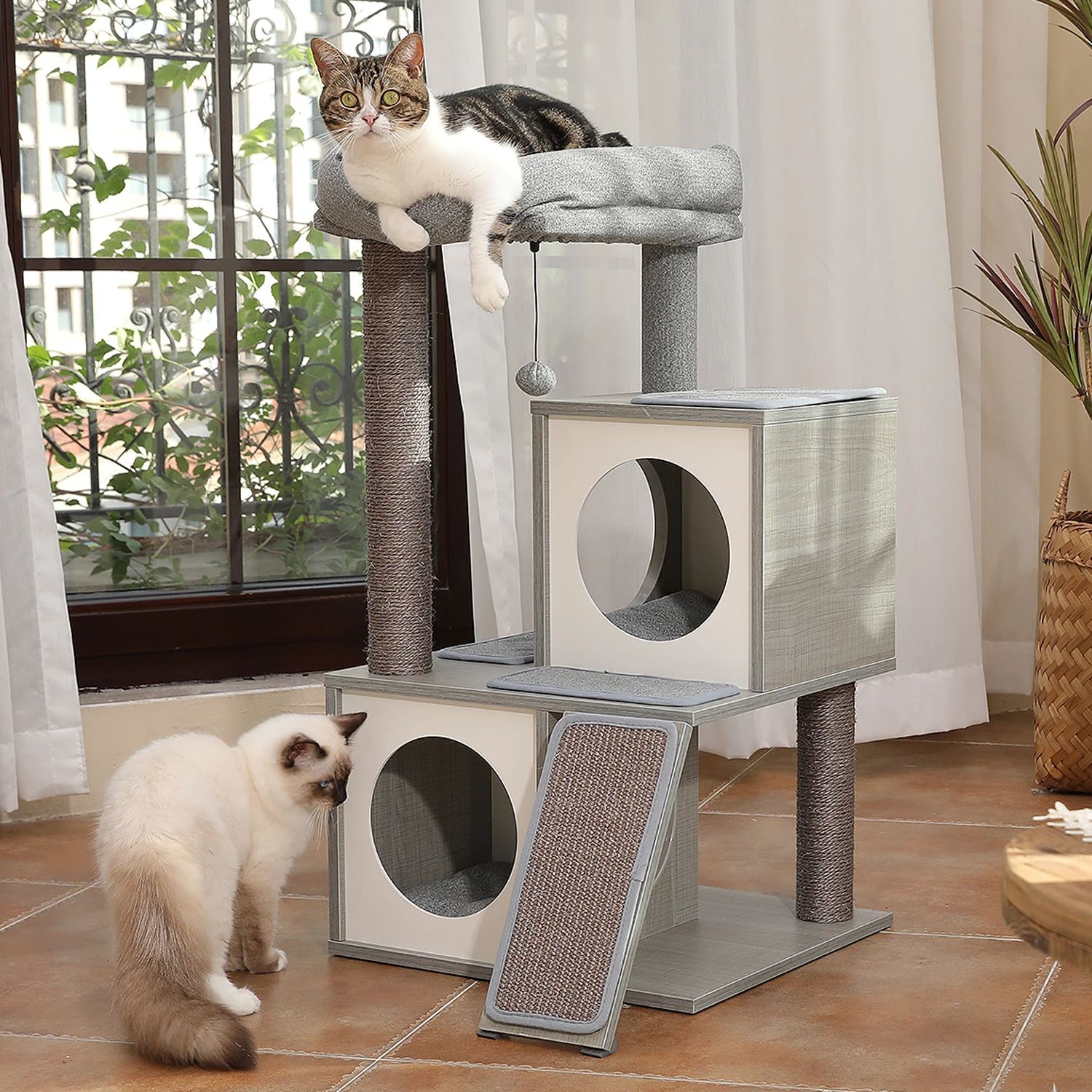Árbol para gatos con rascadores sisal, condos y torre de madera - imagen 2