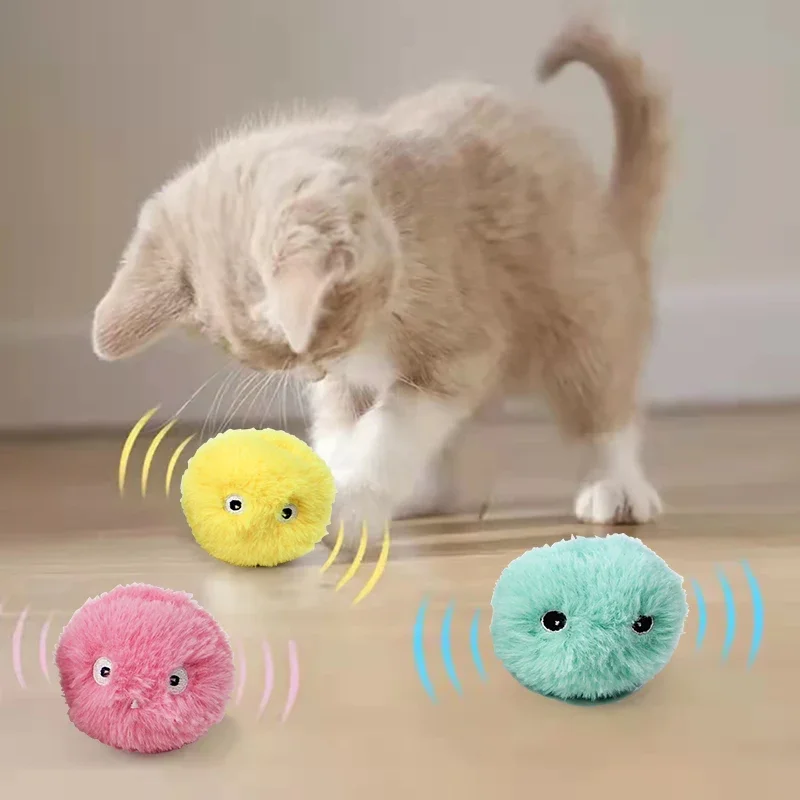 Juguetes inteligentes para gatos, juguete eléctrico de felpa para entrenamiento con hierba gatera, producto para mascotas con sonido táctil, pelota de juguete con chirrido