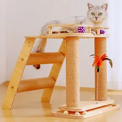 Marco de escalada para gatos - rascadores de madera y plumas