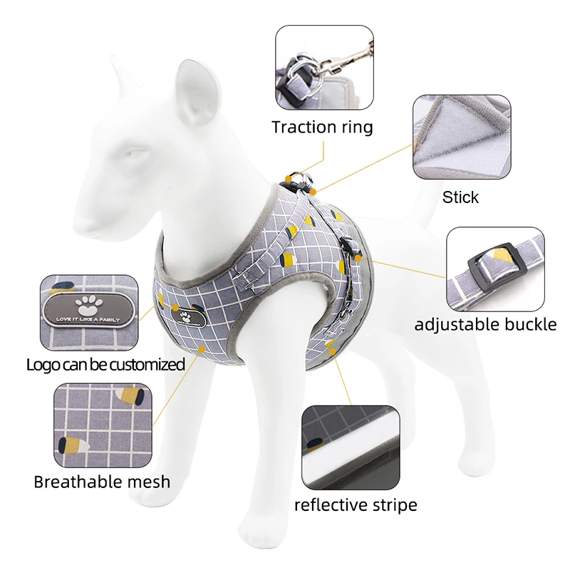 Arnés para cachorros, conjunto de correa para el pecho para mascotas, chaleco de malla reflectante para perros, arnés transpirable para perros y gatos para Chihuahua, Bulldog Francés, suministros para mascotas - imagen 2