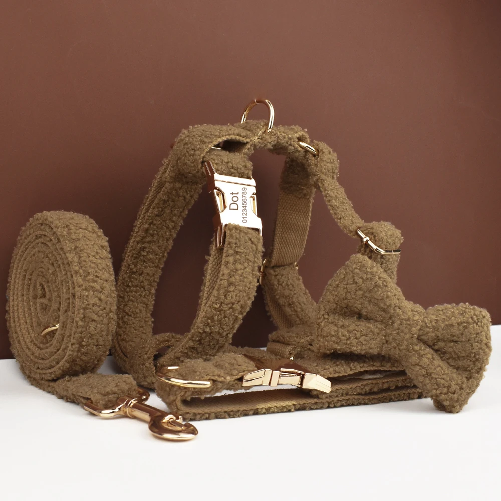 Collar de perro de piel de cordero Collar de punto hecho a mano Suministros para perros de compañía Accesorios tejidos Otoño Invierno Conjunto de Navidad Teddy 03