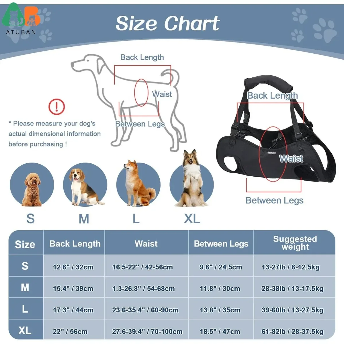 Arnés de elevación para perros, soporte ajustable para todo el cuerpo, eslinga para perros, correas transpirables para movilidad asistida, piernas de perro, elevación de rehabilitación de cadera - imagen 2
