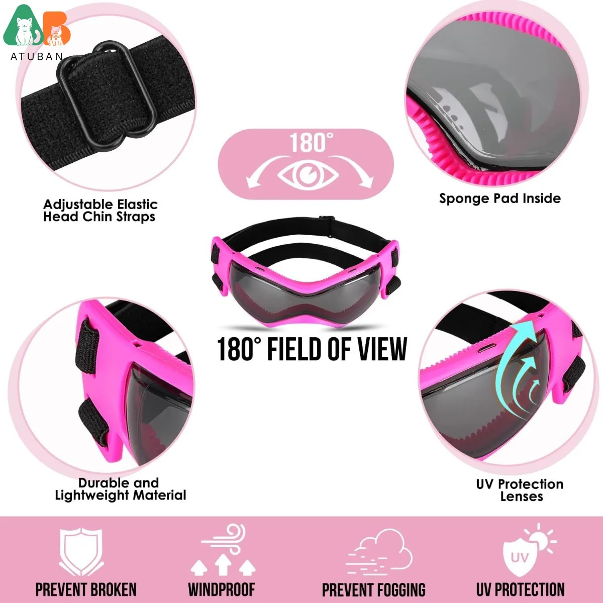 ATUBAN Cool Pet Casco de motocicleta: gafas ligeras y diseño de orificios para las orejas, protección elegante para perros pequeños, montar y conducir - imagen 4