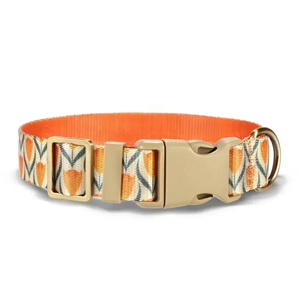 Collar de perro personalizado con grabado gratuito, correa para mascotas a juego, hebilla de contactos personalizados, Collar para mascotas de tulipanes - imagen 2