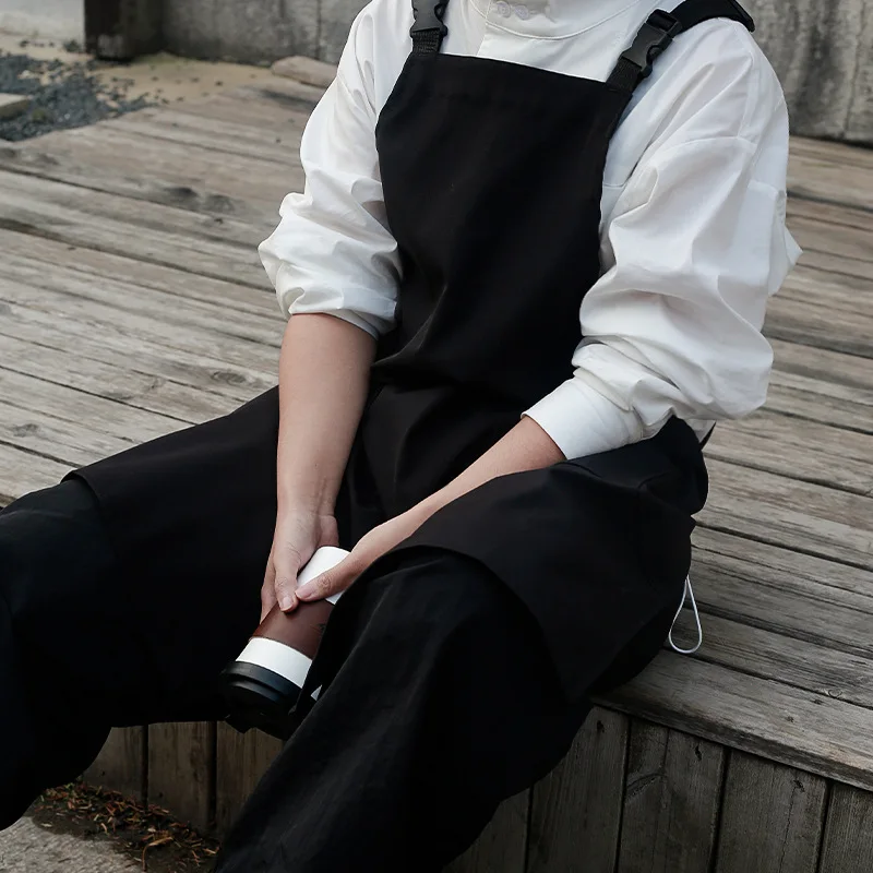 Delantal de camarero impermeable con bolsillos para cocina, Catering, cafetería, ropa de trabajo antisuciedad con abertura frontal para hombres y mujeres para salón - imagen 2