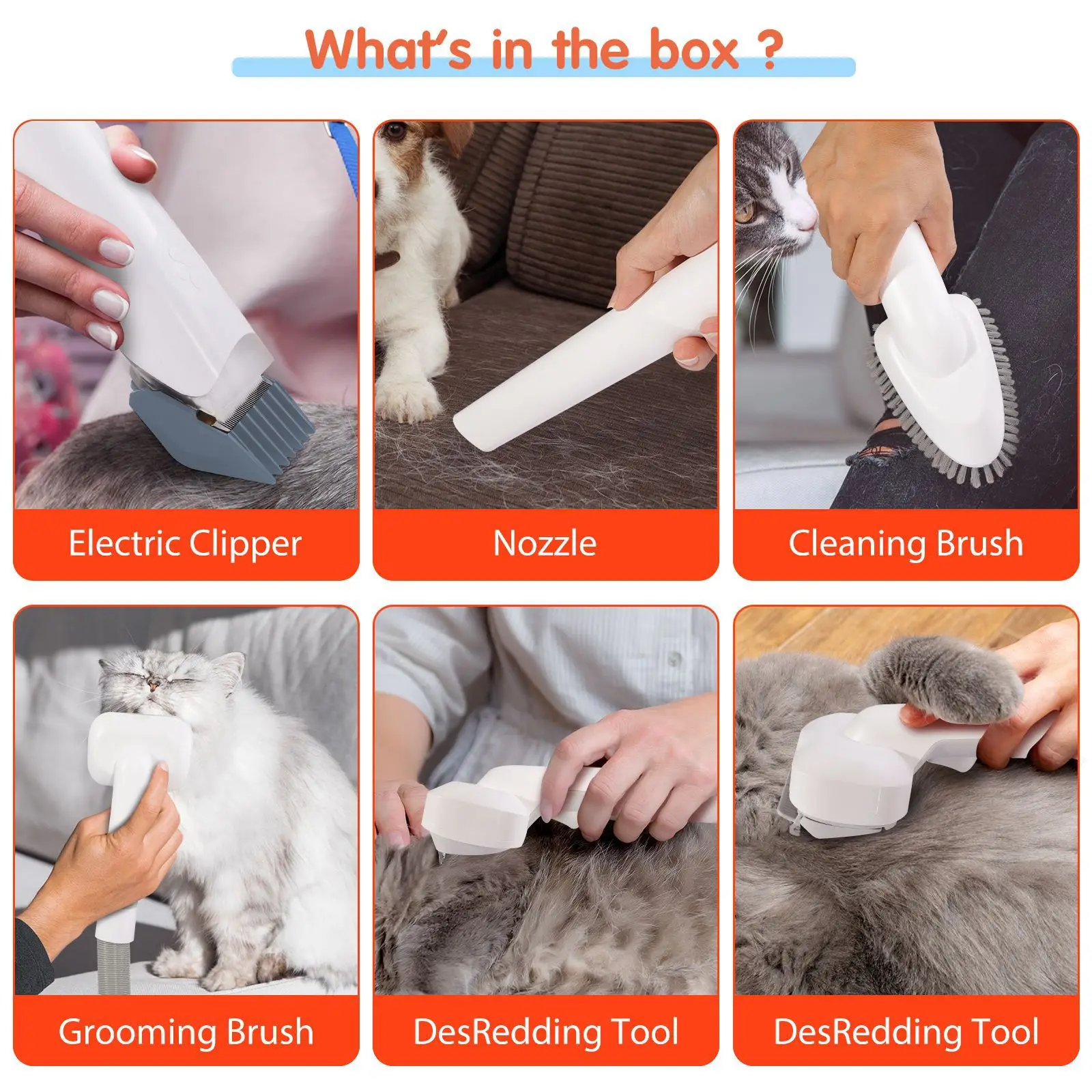 Kit de vacío 6 en 1 para el cuidado de mascotas, cortaúñas para el cuidado de perros, removedor de pelo para mascotas con potencia de 2,5 L, Kits de pelo para mascotas de gran succión y bajo ruido - imagen 4