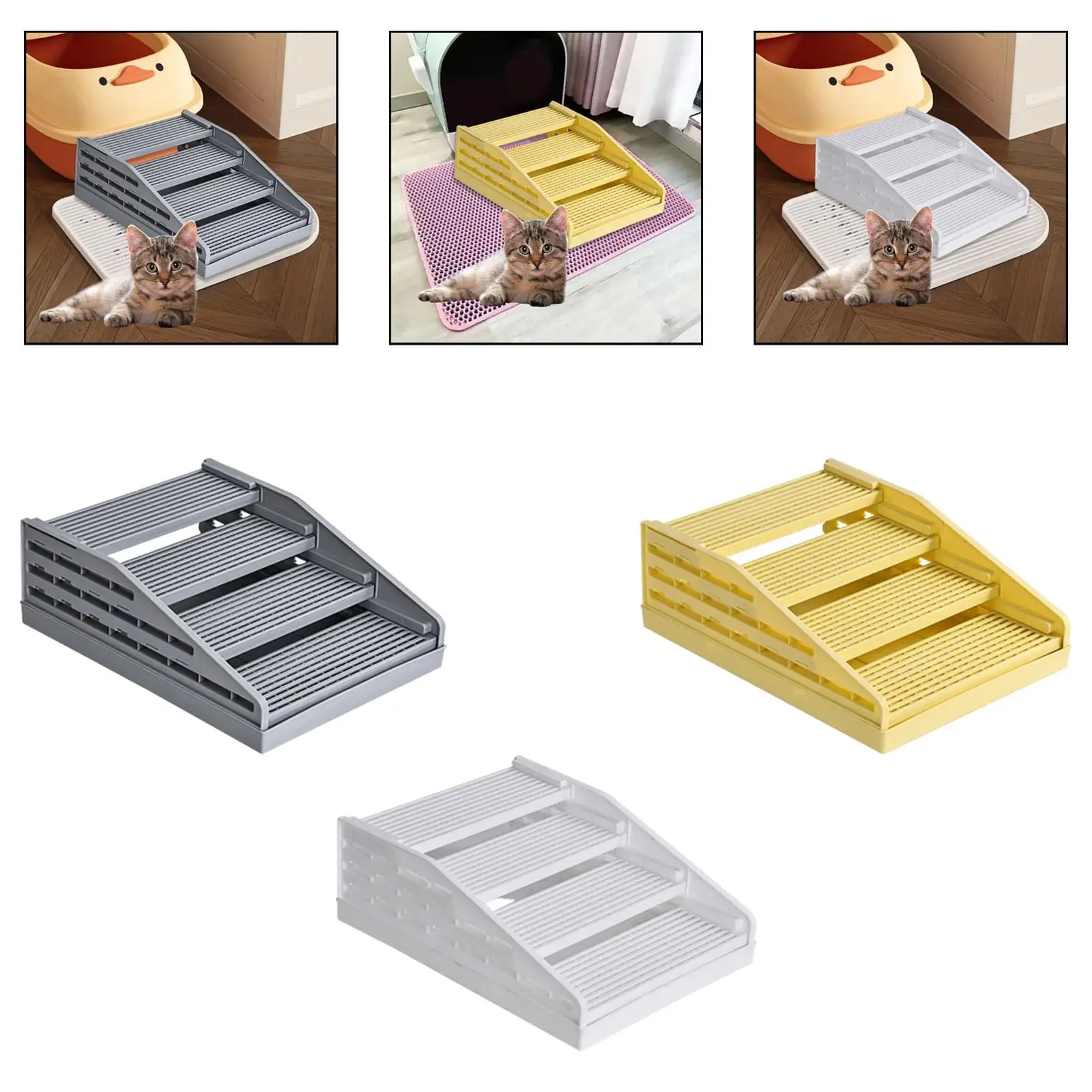 Rampa 4 pasos desmontable cómoda ajustable caja de arena gato práctica