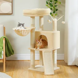 Torre para gatos pequeños con condo privado y pompón interactivo