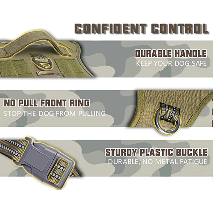 Arnés táctico para perros grandes, indoloro, sin extracción, chaleco duradero de estilo militar con correas reflectantes y mango de Control seguro - imagen 3