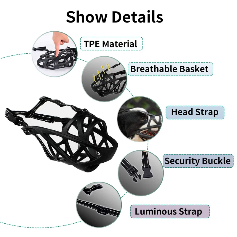 Benepaw-bozal reflectante para perro, cesta antimordedura, mascar, ladrar, lamer, bebedero, cubierta bucal para mascotas, perros pequeños, medianos y grandes - imagen 2