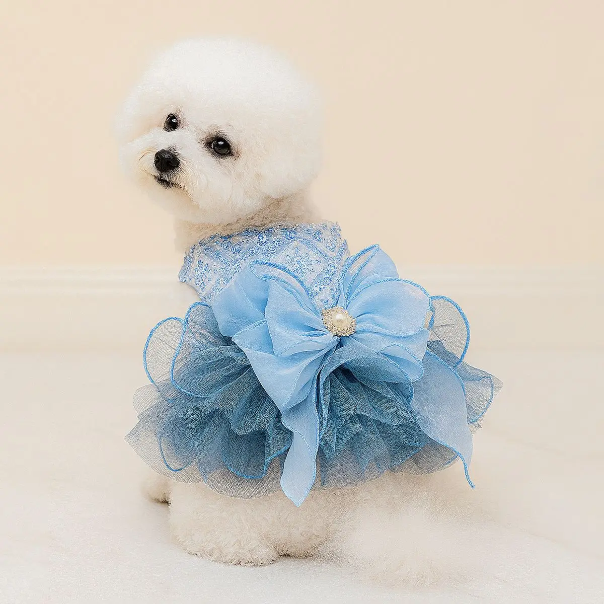 Vestido de novia azul para mascotas – Falda con vuelo regulable - imagen 4