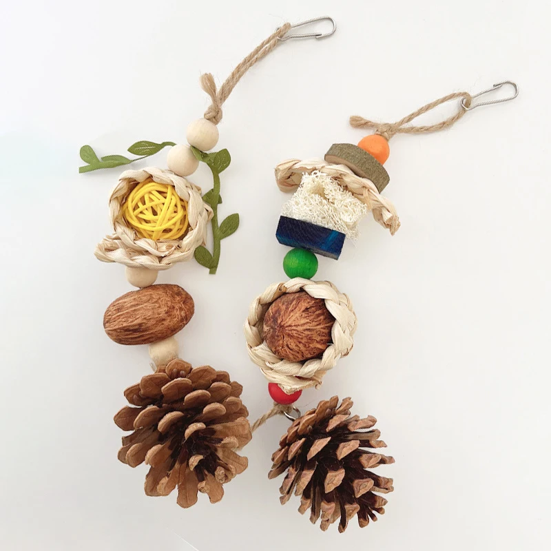 Juguete para masticar pájaros de Color aleatorio para mascotas, cuentas, nido de loro, jaulas colgantes, juguetes de pájaros, adorno decorativo, Mini colgante, 1 pieza - imagen 3