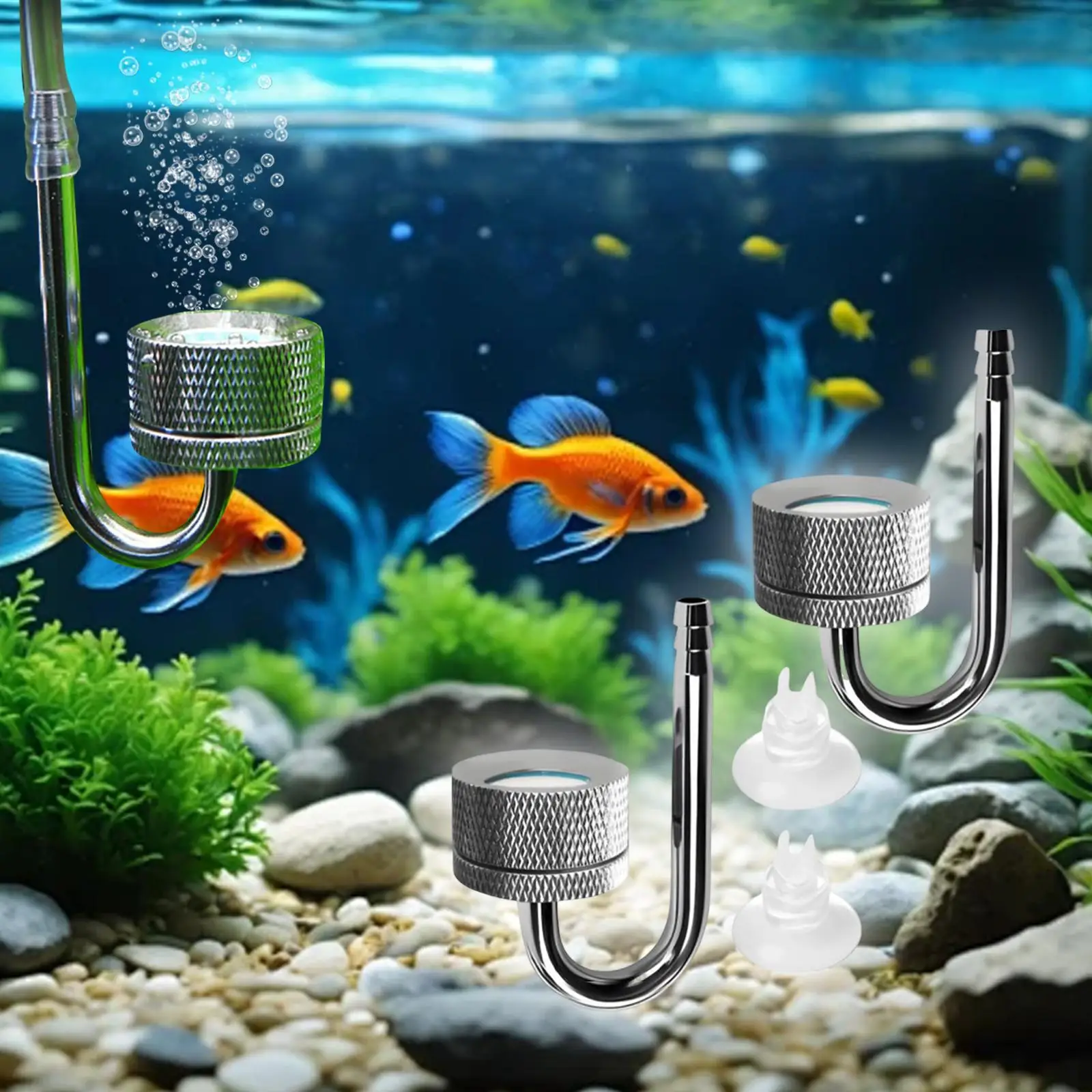 2 Pieces Aquarium CO2 Diffuser with Suction Cups Carbon Dioxide Air Refiner for Circulation System