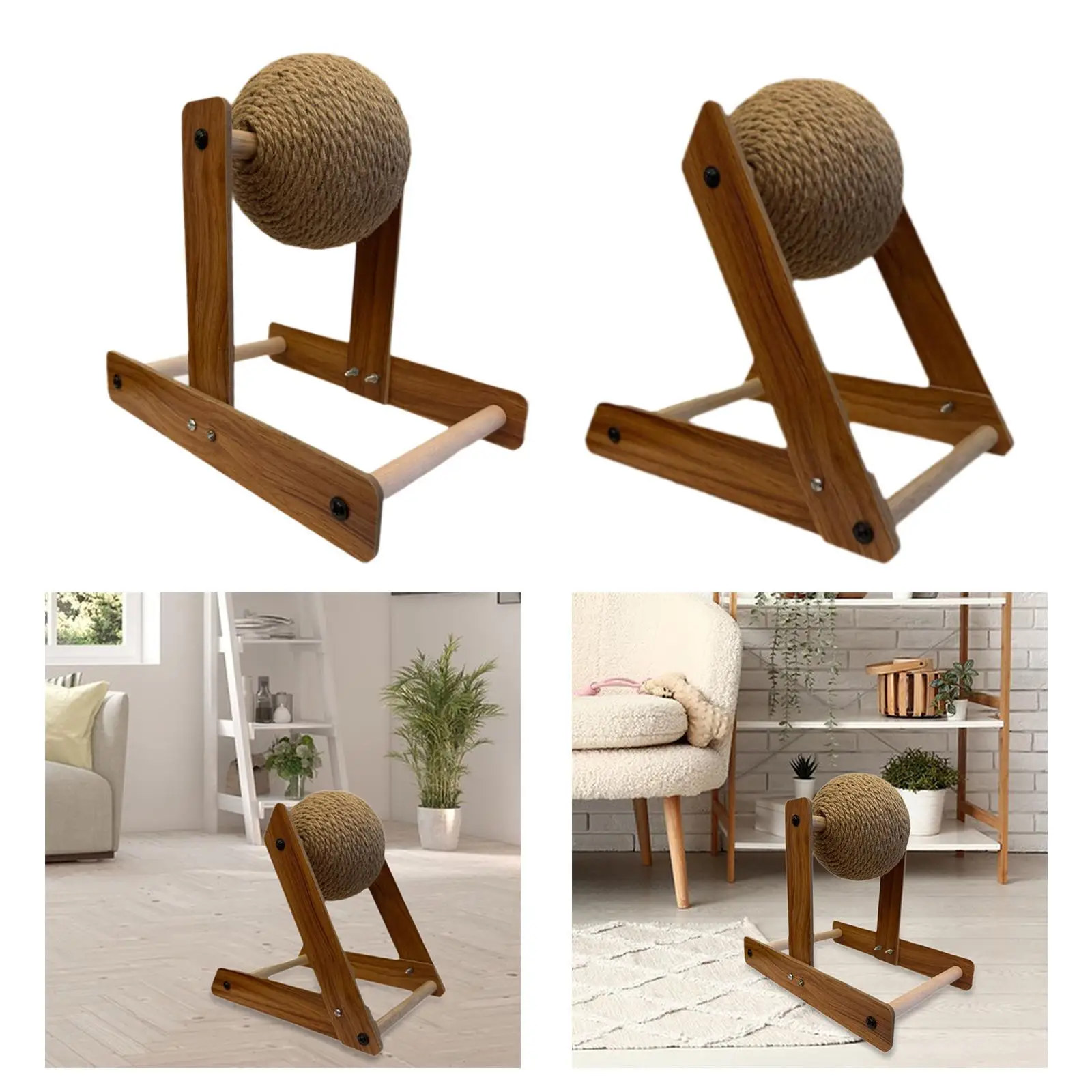 Cat Scratcher Toy Sisal Scratcher Ball Wood,Scratching Ball Toy,Interactive Pet Toy for Indoor Cats Small Animals Kitty