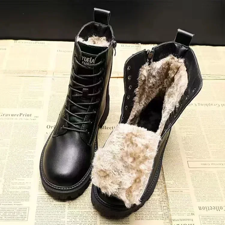 Botas de invierno de cuero para mujer, botas cálidas de lana gruesa, botas auténticas de tacón alto, botas de nieve femeninas de alta calidad, zapatos de mujer 2023 - imagen 5