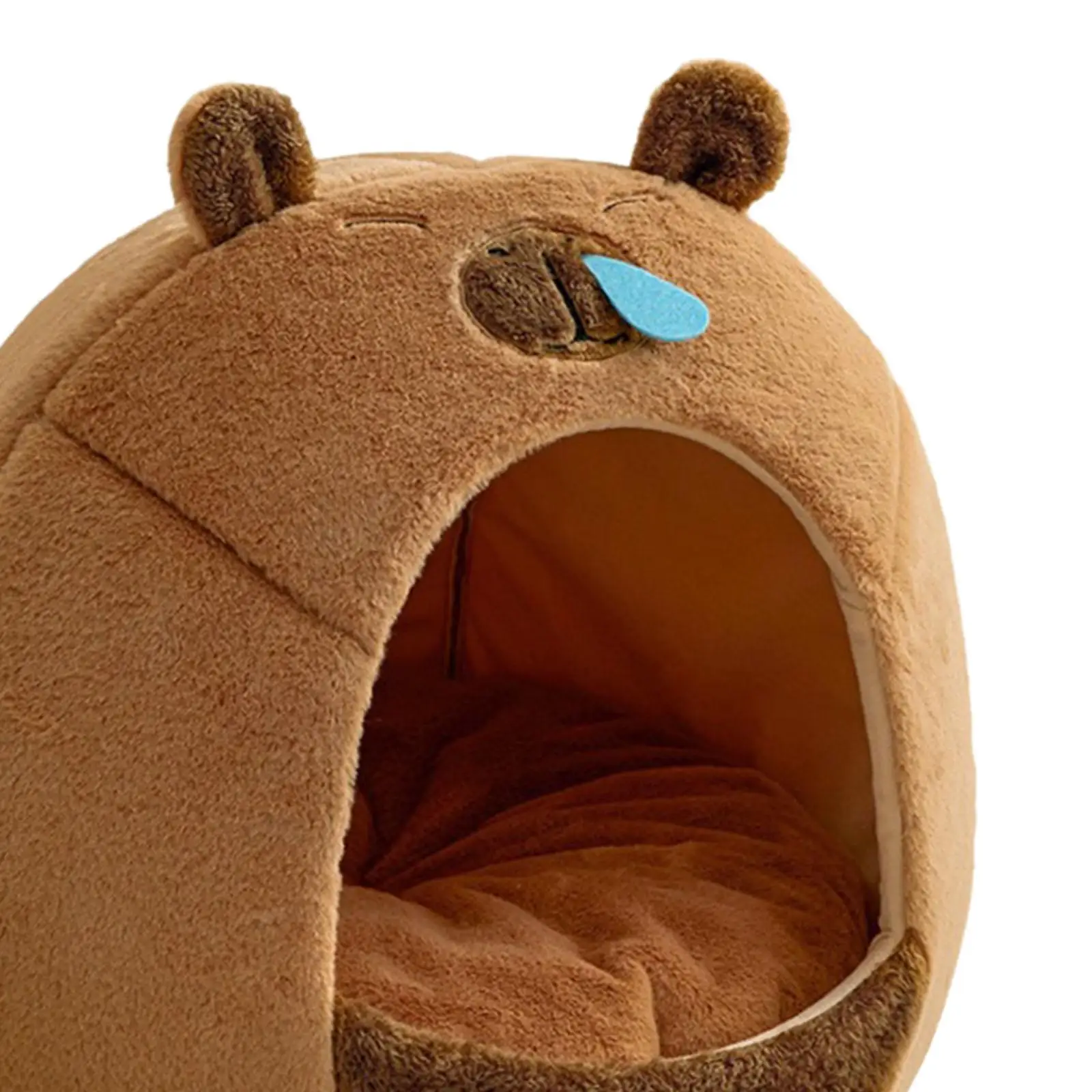 Nido para Gato semicerrado, cama para perros y gatos, forma de Kapibala, perrera portátil autocalentable, suministros para mascotas, casa de cueva para cachorros - imagen 5