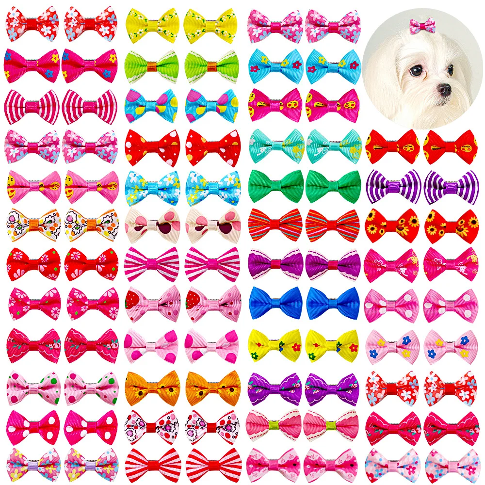 Pinzas para el pelo para perros y gatos, horquilla hecha a mano para cachorros, pinzas para el pelo para gatos, accesorios para el cabello con lazo para mascotas, colores mezclados 10/20/50 piezas - imagen 5