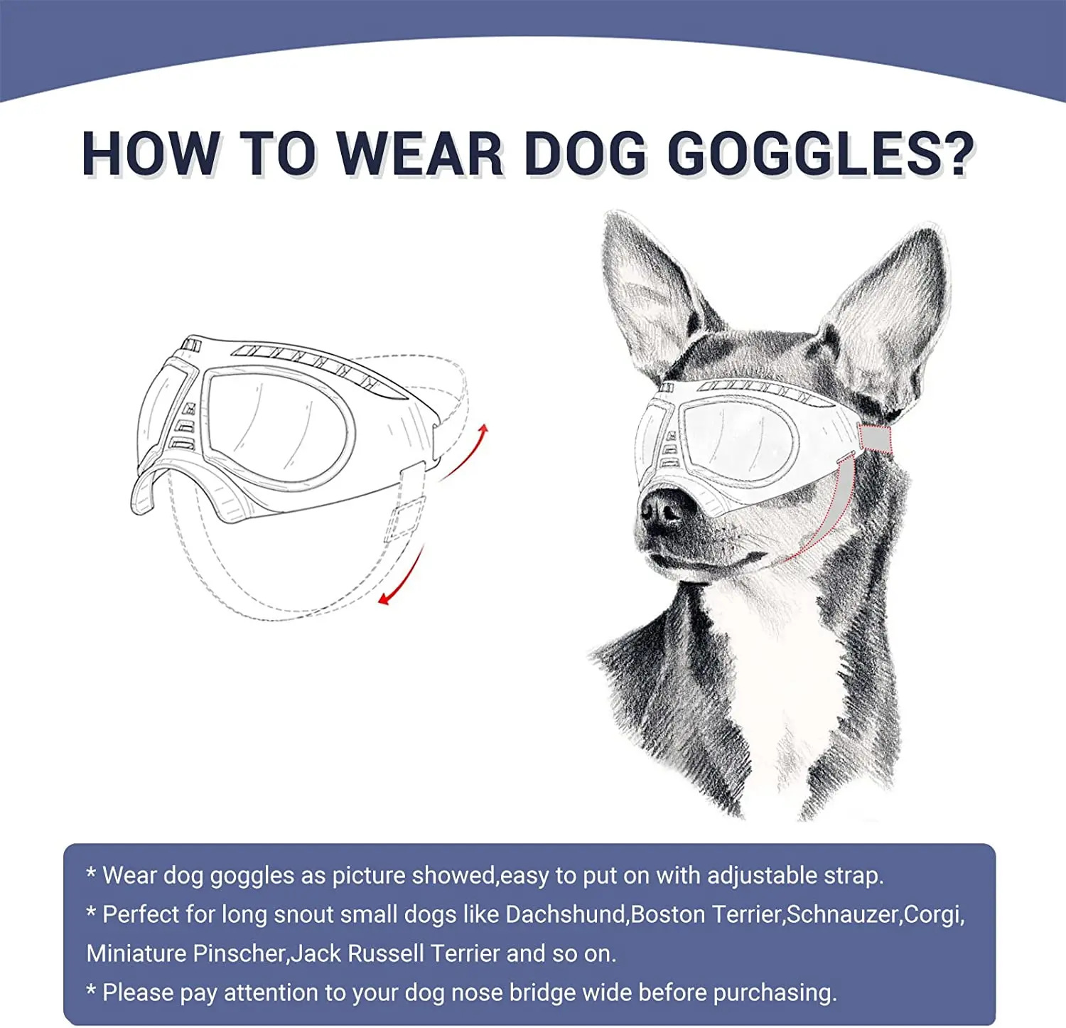 ATUBAN-gafas de sol para perro, lentes de protección UV para perros medianos y cachorros, ideal para conducir y hacer senderismo - imagen 3