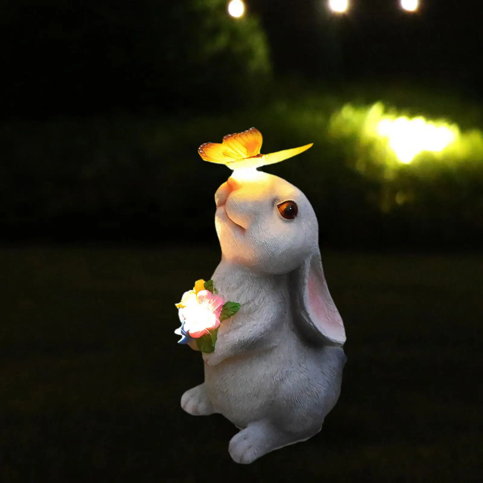 Garden Rabbit Statue Decorative Porch Luminous Entrances Lawn Flower Bed Adorable Farmhouse Pathway Resin Yard Decoration Decor