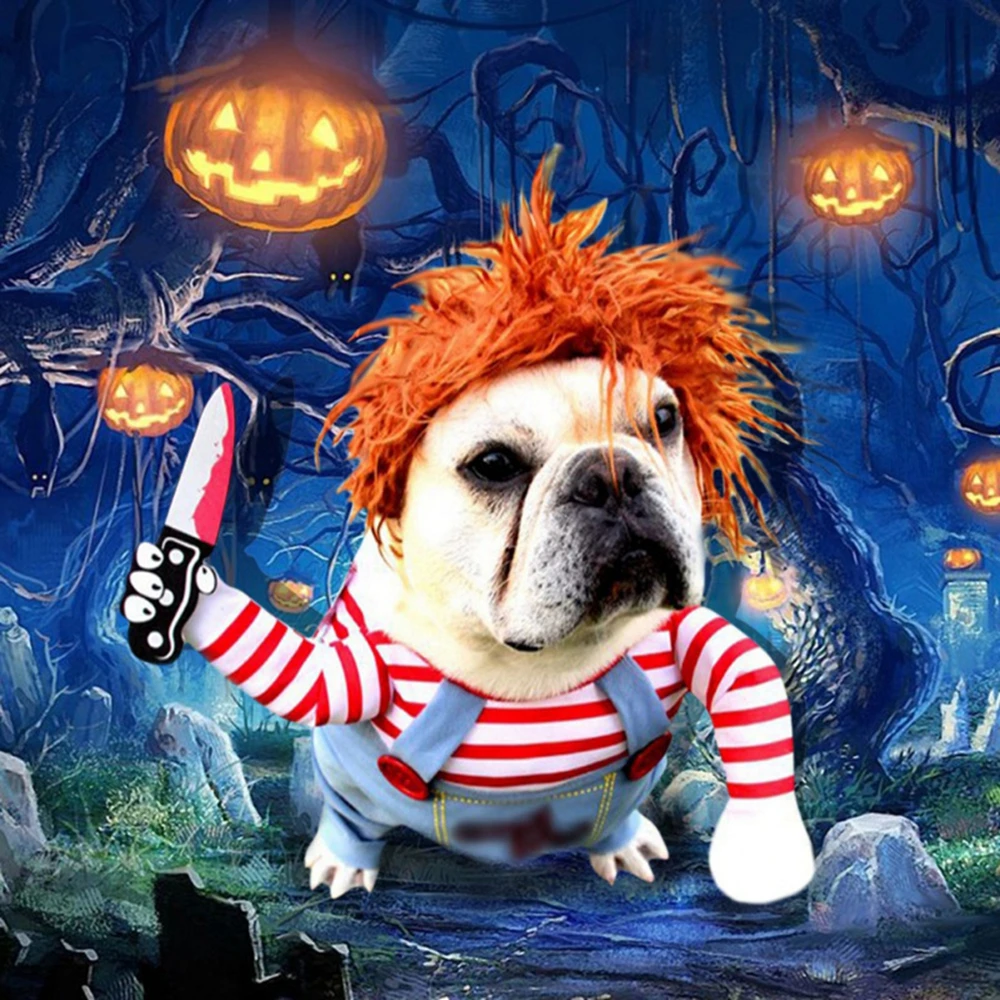 Ropa de Halloween para perros y gatos, disfraces de Cosplay divertidos para mascotas, ropa de fiesta novedosa para perros con cuchillo, navidad - imagen 4