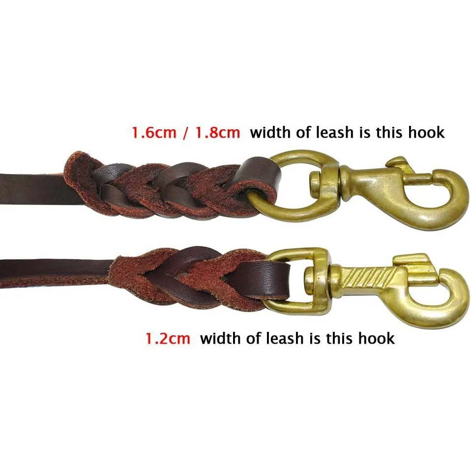 1.2-2.6m Genuine Leather Dog Leash with Copper Hook Heavv Duty Braided Pet Dog Training Leash for Large Medium Dogs Pitbull - imagen 4