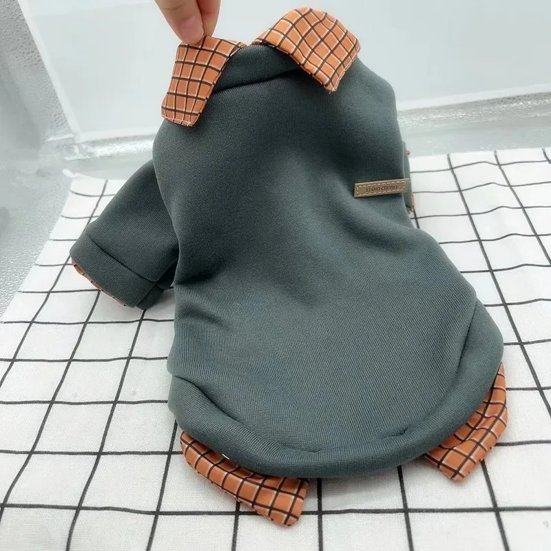 Ropa para perros, camisa cálida de invierno con cuello, chaqueta con capucha de retazos para perros pequeños, abrigo con capucha de oso, camisa a cuadros para mascotas, ropa para cachorros - imagen 4
