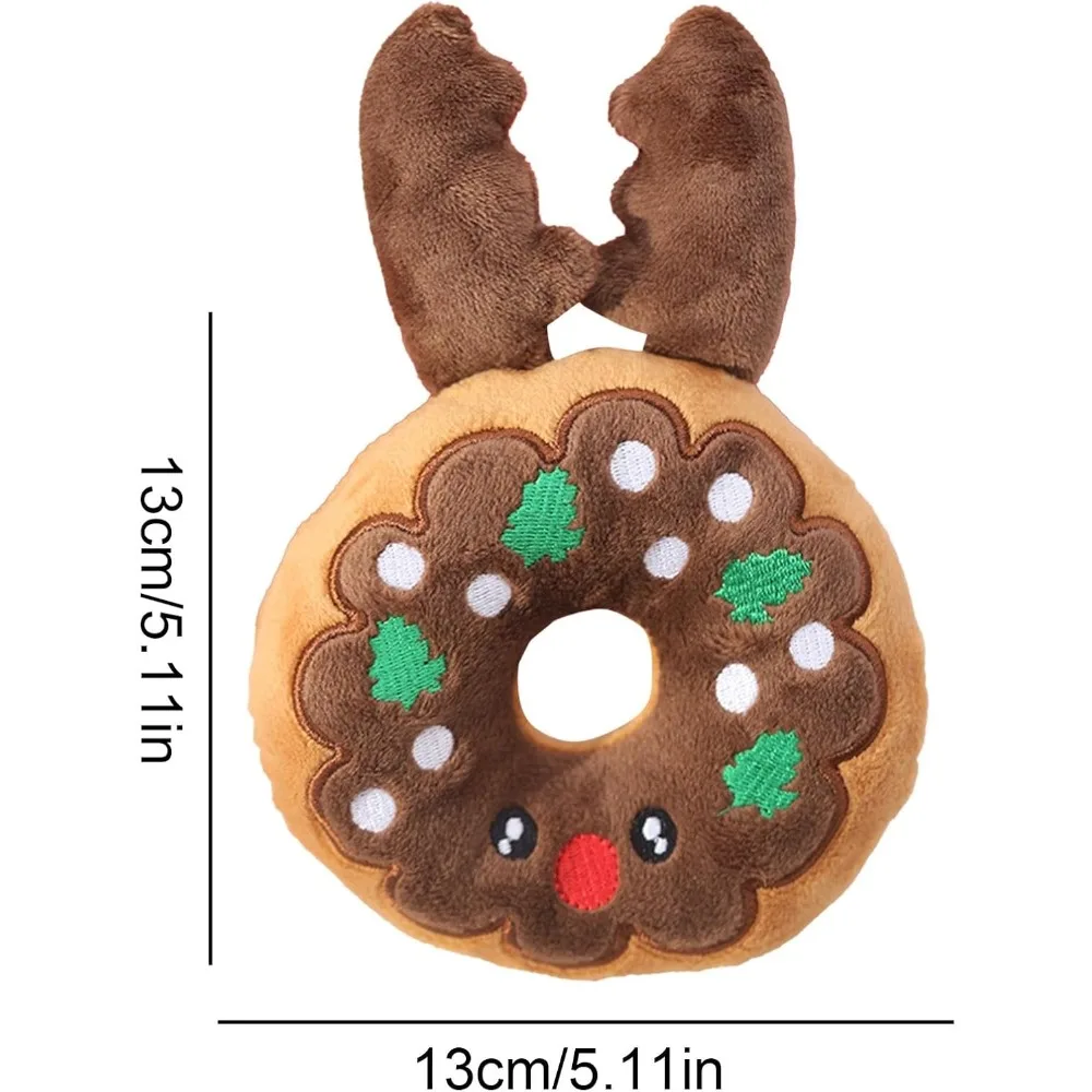 Juguetes navideños para perros de peluche para mantener ocupado, juguete para mascotas chirriantes para el aburrimiento, juguete para masticar, Donut de peluche suave, juguete para cachorros, alce, muñeco de nieve, Papá Noel - imagen 2