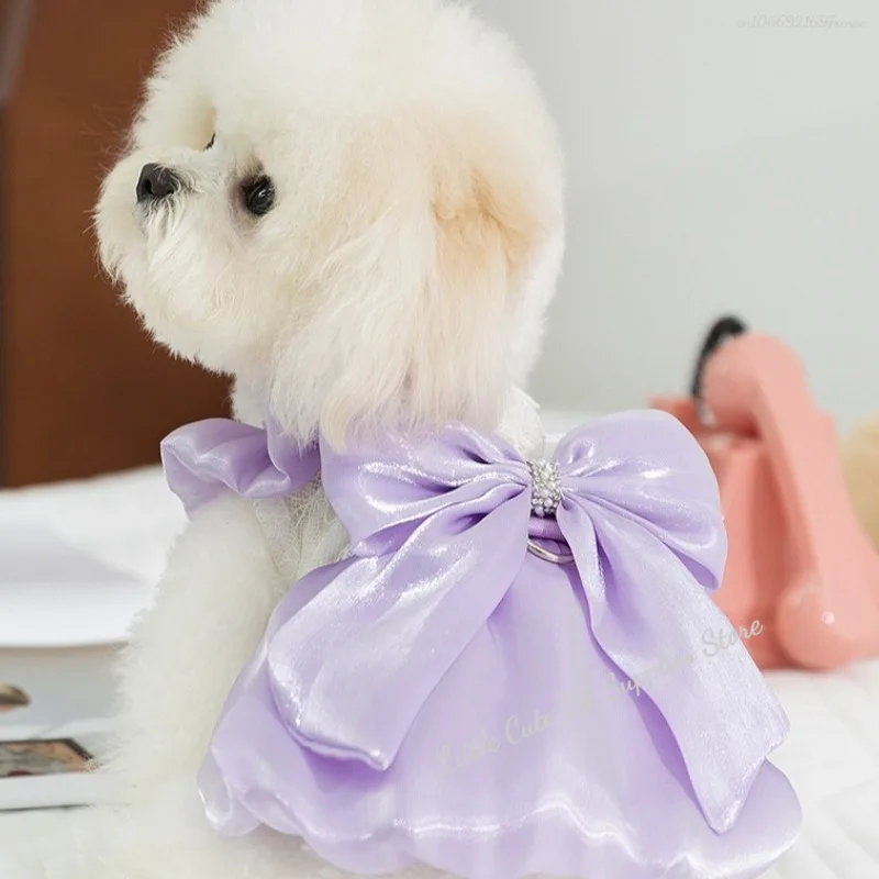 Vestidos para perros Vestido de encaje con lazo Ropa para mascotas para gatos y perros pequeños Boda Princesa Ropa para perros Vestidos de verano para cachorros para perros - imagen 3