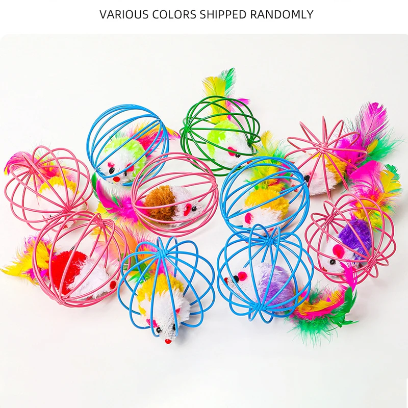 Juguetes para gatos, ratón falso en jaula para ratas, bola divertida de plumas para ratones, juguetes creativos para gatos, juguetes de simulación para ratones y gatitos - imagen 4