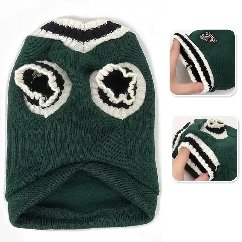 Suéter para mascotas con cuello en V de estilo universitario, chaleco tipo jersey de punto cálido para perros y gatitos, prendas de punto acogedoras con temática navideña para cachorros - imagen 4