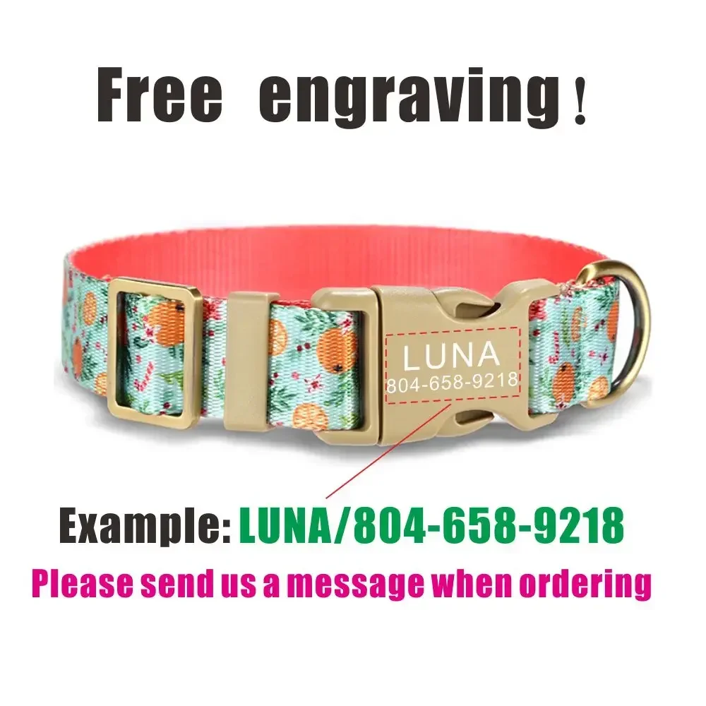 Collar para mascotas personalizado, identificación de placa de identificación personalizada, ajustable, árbol naranja, fibra suave, collares para perros y gatos, correa de plomo - imagen 4