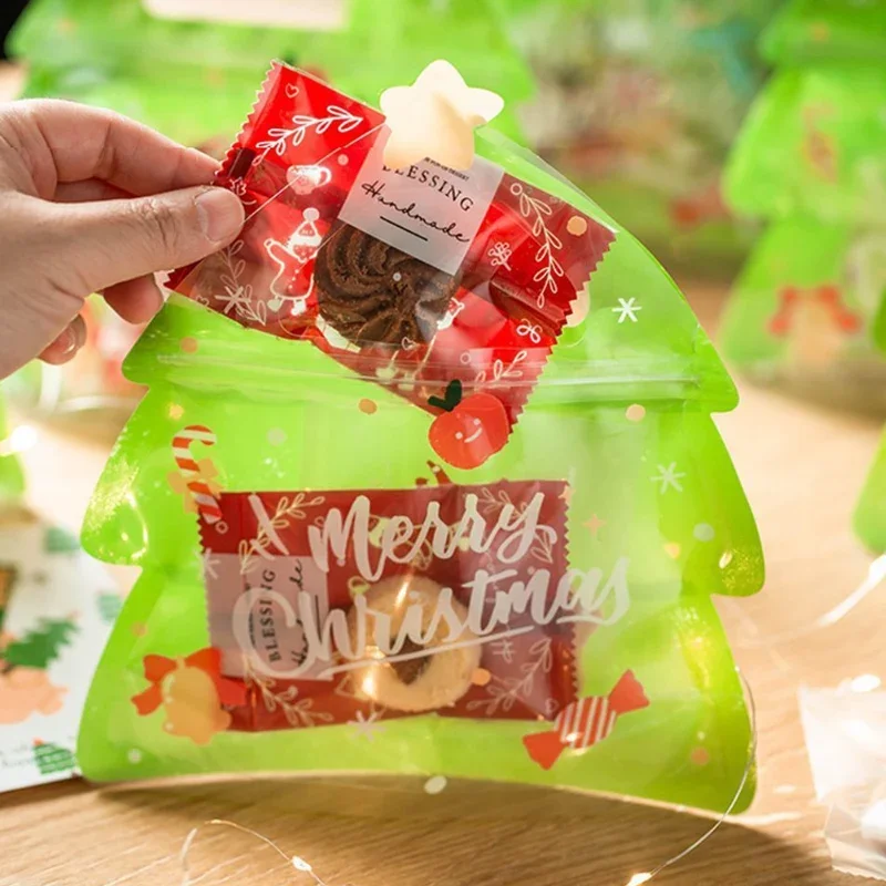 Bolsa navideña de 10 piezas para envolver galletas, turrón, dulces de Chocolate, regalo de Navidad, tirador con accesorios de Navidad - imagen 2