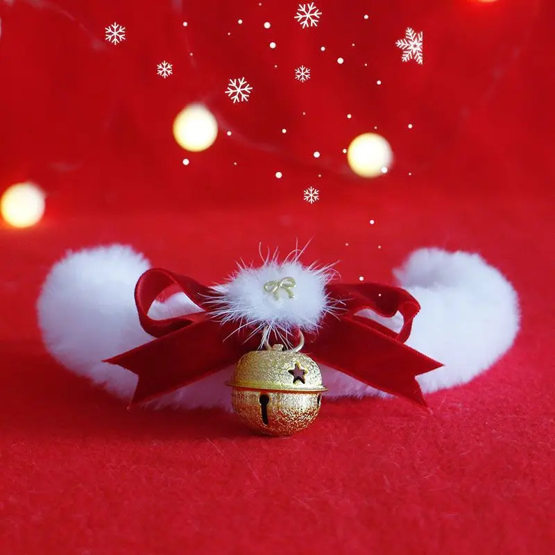 Collar navideño para mascotas, babero con lazo para perros y gatos con campana, bufanda cálida para Navidad y Año Nuevo, lindos accesorios navideños para mascotas - imagen 2