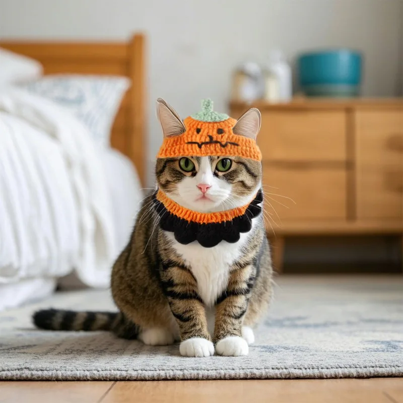 Lindo sombrero de Cosplay para Gato, caja de regalo de juguete de Navidad, palo de fieltro, bolsa de almacenamiento, bufanda, sombrero, juego de palos de molienda, accesorios para cachorros - imagen 4